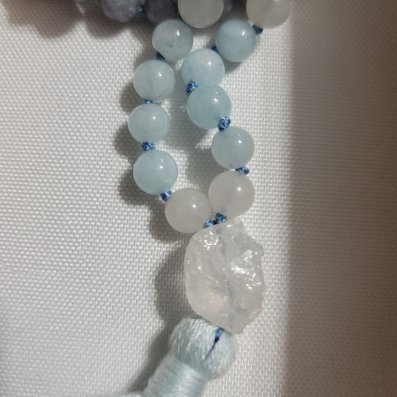 Aquamarine, Amazonite & Quartz Prayer Mala Beads, 24" - Picture 6 of 12